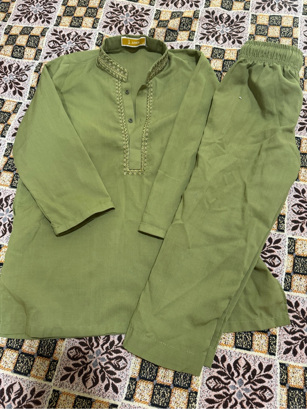 Kids Olive Green Matching Set - Traditional Kurta Pajama